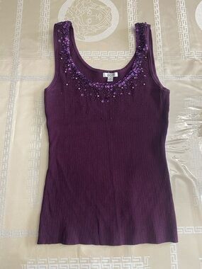 Cache Plum Sequin Scoop Neck Ribbed Tank